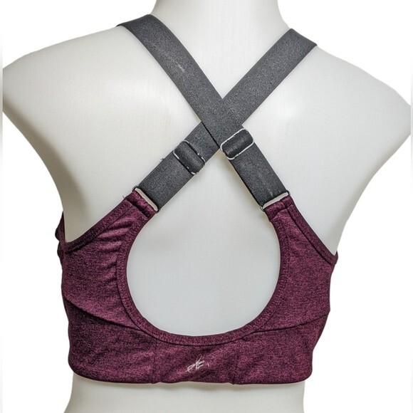 Sam Edelman Sports Bra Women Large Workout Cross Back Straps Top Burgundy Gray L - Picture 3 of 10